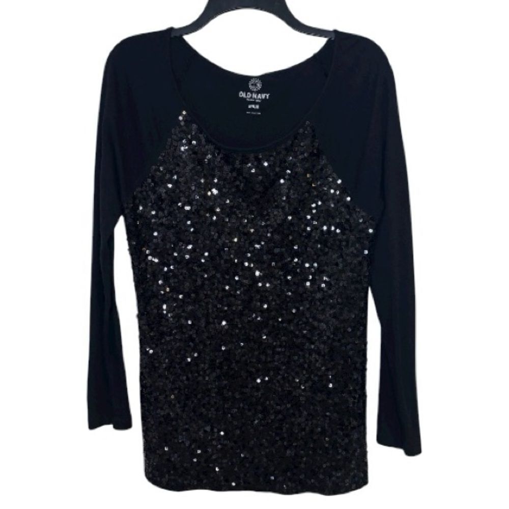 Old Navy Black Sequin Long Sleeve Top Size Medium